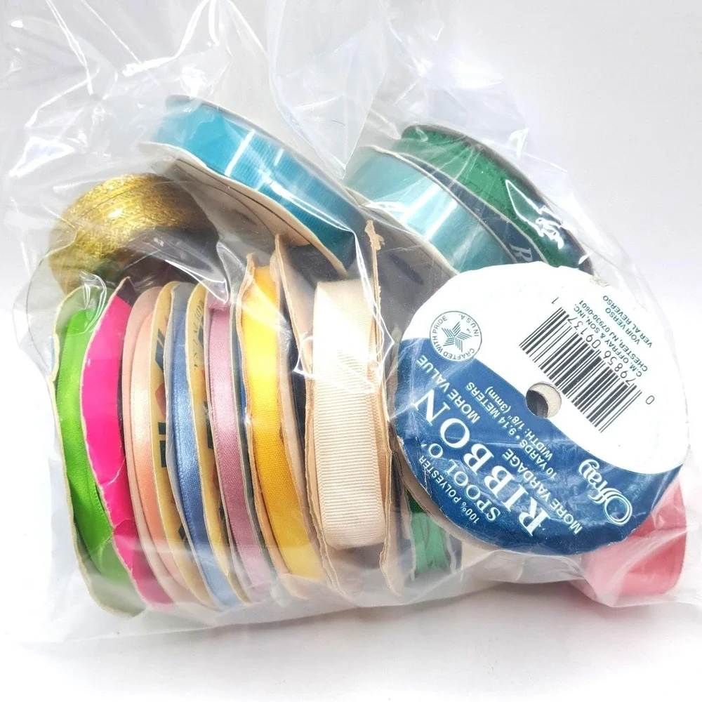 Vintage Ribbon Lot 15 Rolls Mixed Color Width Sewing Craft Supply Destash Bundle